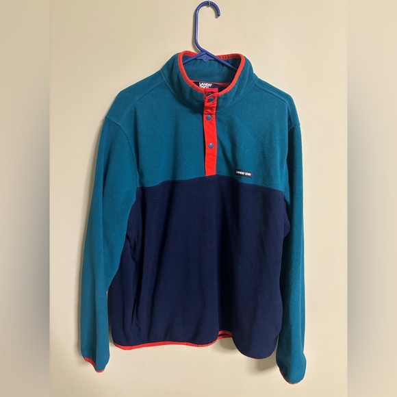 Lands' End Long Sleeve Polar Fleece Pullover Men's Size XL Blue Orange 1/4 Snap - Picture 1 of 5